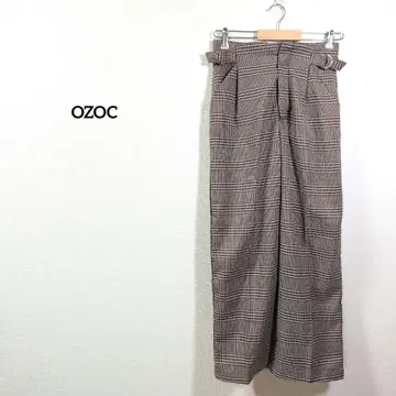 OZOC 브라운 체크 와이드 팬츠 하이웨스트 안감 있음 38
