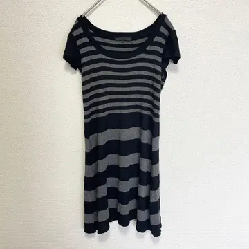 ANAYI 아나이 보더 니트 원피스 반팔 블랙 x 그레이 38