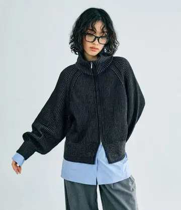 렙심 7 게이지 배색 리브 ZIP 가디건