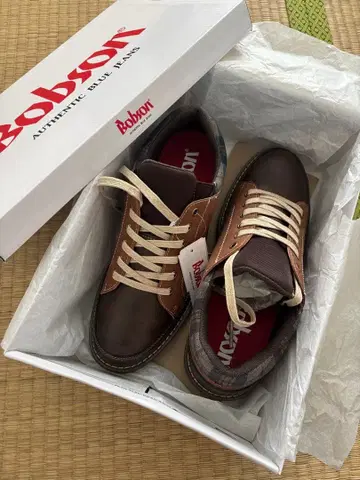 Bobron 브라운 캐주얼 스니커즈 체크 빈티지 구제 의류