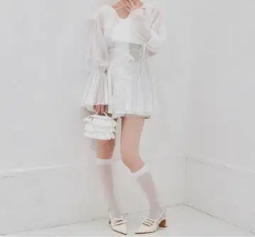 [ NICE CLAP ] 튤 프릴 튜닉 화이트 F