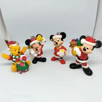 Disney 크리스마스 미키 미니 푸우 키링 4개 세트