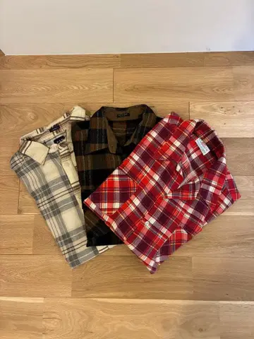 오버 사이즈 체크 무늬 플란넬 셔츠 3종 세트