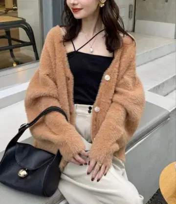 hinari 샤기 니트 가디건 오렌지 가을/겨울 프리 사이즈