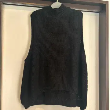 LASUD 블랙 하이넥 니트 베스트 프리 사이즈