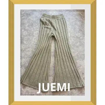 JUEMI 리브 편 플레어 팬츠 올리브 그린