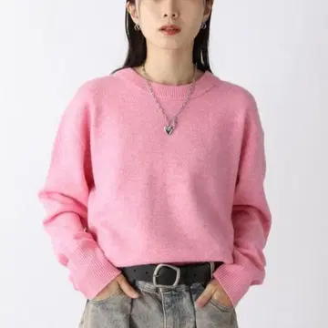 JEANASIS 울 블렌드 브라이트 크루넥 풀오버 핑크