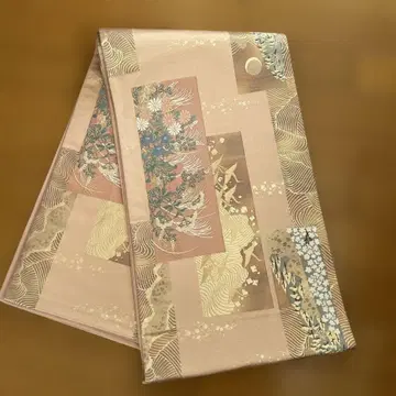후쿠로 오비 학 꽃 달 금은 자수 도쿠가와 로망 핑크