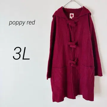 포피 레드 더플 코트 후드 귀여운 빅 사이즈 울 혼방 빨간색 3L