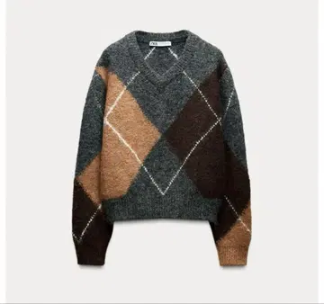 새상품급 ZARA 아가일 니트 다이아몬드 M