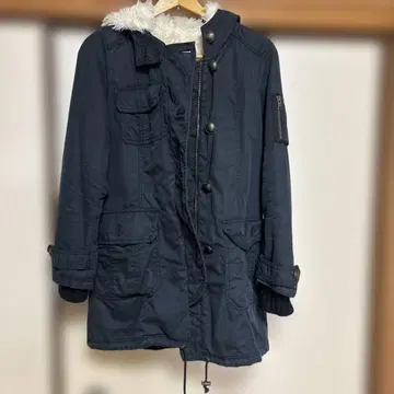 네이비 후드 부착 모즈 코트