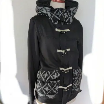 후드 부착 더플 코트 블랙