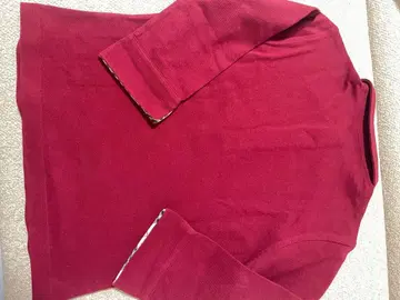 버건디 긴팔 티셔츠 체크 옷깃