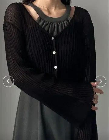 Louere 리브 시어 니트 가디건 + 아메슬리 원피스 set 콤비