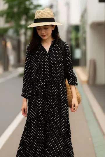 새상품급 ne Quittez pas / 네키데파 핀턱 도트 개더 원피스