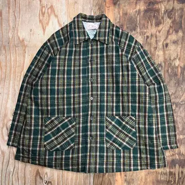 80s 울 플란넬 셔츠 자켓 퀼팅 그린 vintage