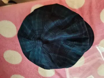 다크 블루 그린 체크 베레모