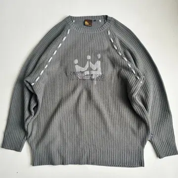 PNB 네이션 니트 XXL 그레이 Y2K 와이드 리브 스웨터