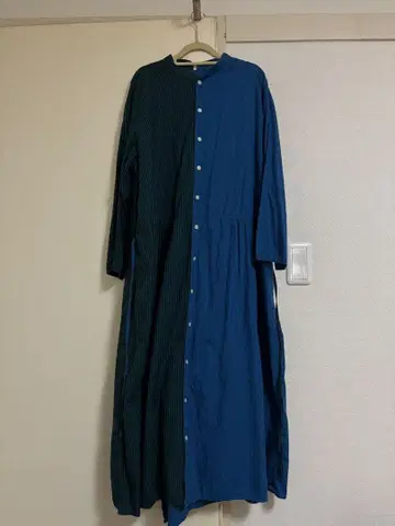 ne-net 파랑과 그린 스트라이프 롱 셔츠 원피스