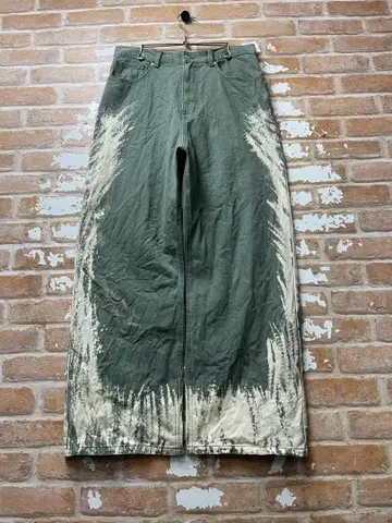 블리치 데님 데님 배기 데님 카키 와이드 데님 y2k 그런지