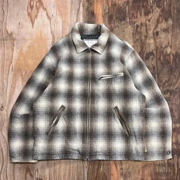 80s 옴브레 체크 지퍼 셔츠 자켓 그레이 vintage 짧은 기장