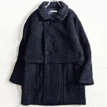 새상품급 요건 레일 JURGEN LEHL 샤기 울 하프 코트 블랙