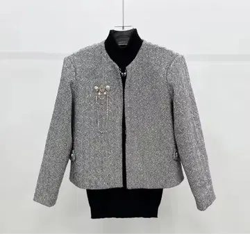 한국 스타일 그레이 라메 트위드 자켓 M 사이즈 ALUDE