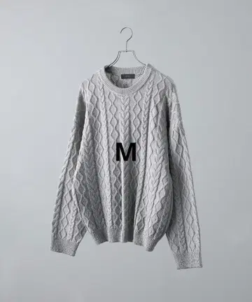 [ CLEL ] 호일 프린트 케이블 크루넥 니트 M 샌드 그레이