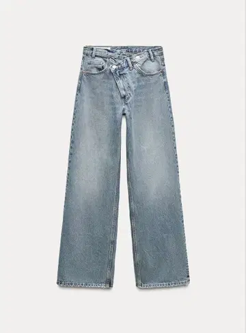 ZARA TRF 하이웨스트 와이드 레그 크로스 벨트 청바지 32