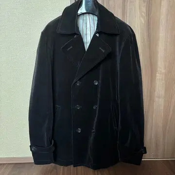 블랙 벨벳 더블 브레스트 코트