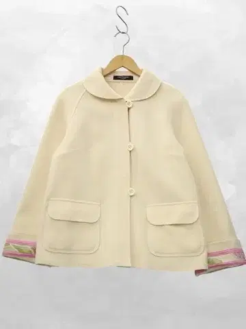 레오나르 패션 플랫 칼라 꽃무늬 절개 울 블루종 자켓