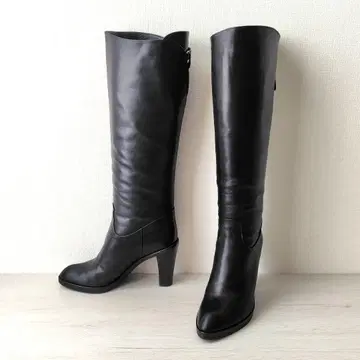 미사용급 긴자 카네마츠 [M] 천연 가죽 롱 부츠 백 스트랩