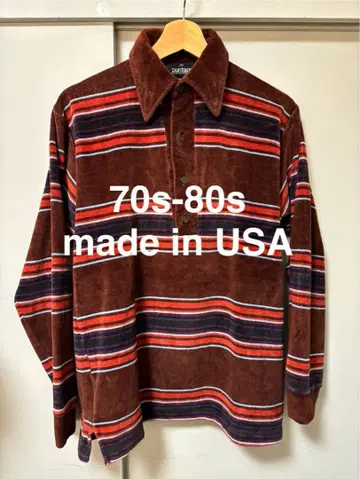 70s-80s PURITAN 긴팔 보더 피케 셔츠 USA 남성/여성