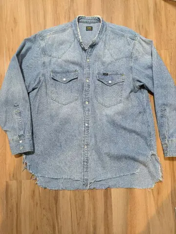 Lee 데님 셔츠 라이트 블루 프린지 헴