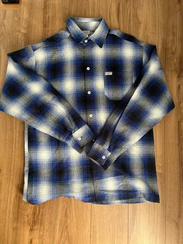 CALTOP 블루 화이트 체크 플란넬 셔츠