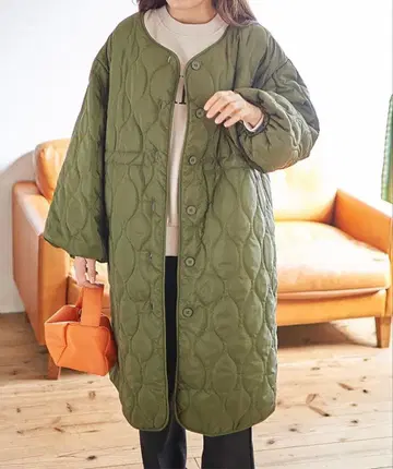 퀼팅 자켓 아우터 롱 기장 카키