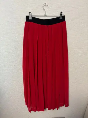 오즈모시스 빨간색 플리츠 스커트 팬츠 블랙 허리 부속품