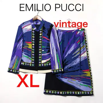 H4094 에밀리오 푸치 올 패턴 노카라 자켓 스커트 셋업