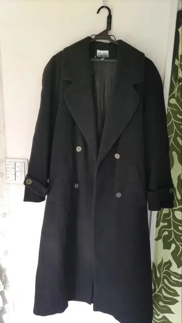 블랙 더블 브레스트 롱 코트