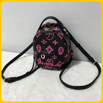 미사용급 CASTELBAJAC 미니 백팩 모노그램 블랙 핑크 백