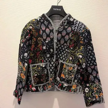 [ 새상품 ] 퀼트 자켓 패치워크 블록 프린트 리버서블 블랙