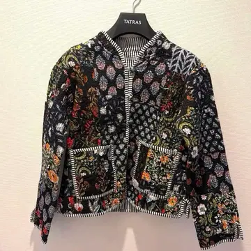 [ 새상품 ] 퀼트 자켓 블록 프린트 리버서블 블랙