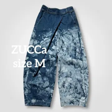 1628 ZUCCa 주카 크로스 블리치 가공 와이드 데님 팬츠