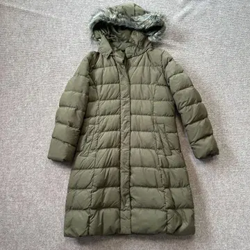 올리브 그린 후드 부착 롱 다운 자켓 유니클로 xl
