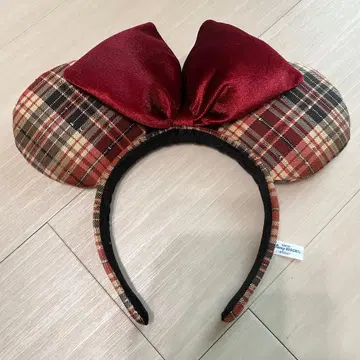 디즈니 머리띠 빨간색 체크