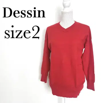 Dessin V넥 니트 풀오버 백 버튼 울 100% [ 2 ] 빨간색