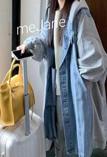 meJane 오버 사이즈 데님 자켓 후드 부착
