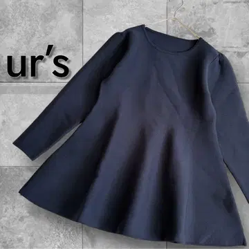 ur's 유어스 퍼프 슬리브 페플럼 니트탑 다크 네이비 M