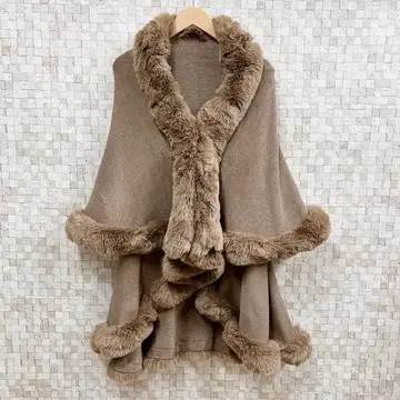 인조 모피 케이프 자켓 망토 판초 겉옷 아우터 모카