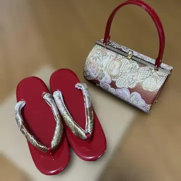 일본 의류용 백 & 조리 빨간색과 금색 꽃무늬